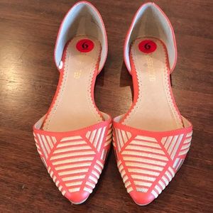Orange pointy toe flats